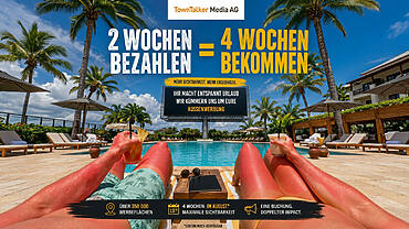 Plakatwerbung Aktion 2 Wochen bezahlen und 4 Wochen bekommen. Außenwerbung bundesweit.